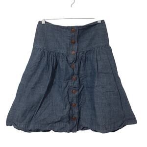 WDNY Women's Blue Cotton Button Front A-Line Skirt Large